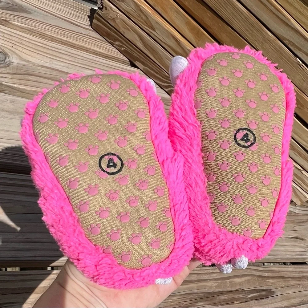 - Monster Pink is Furry Slippers SZ 4! EUC!